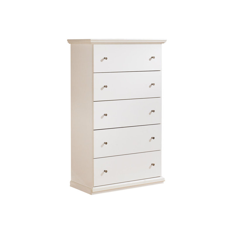 Cottage Charm White 5-Drawer Chest with Deep Storage and Roller Glides
