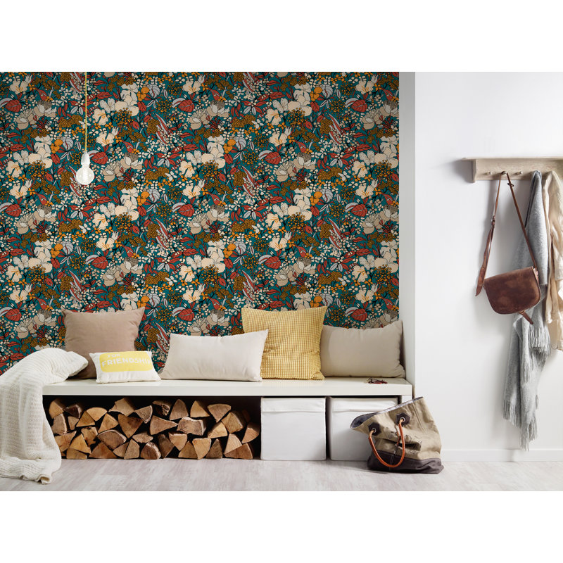 Floral Impression Jungle 10.05m x 53cm Matte Wallpaper Roll, Yellow/Blue
