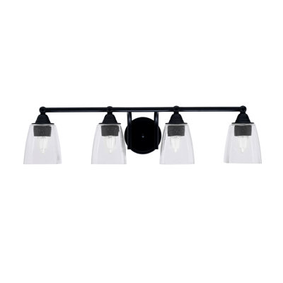 Paramount 4 Light Bath Bar Shown In Matte Black Finish With 4.5” Square Clear Bubble Glass