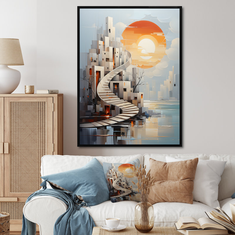 Château solaire surréel - art mural surréalisme, Cadre flottant noir, H 44 po x l 34 po x P 1,5 po