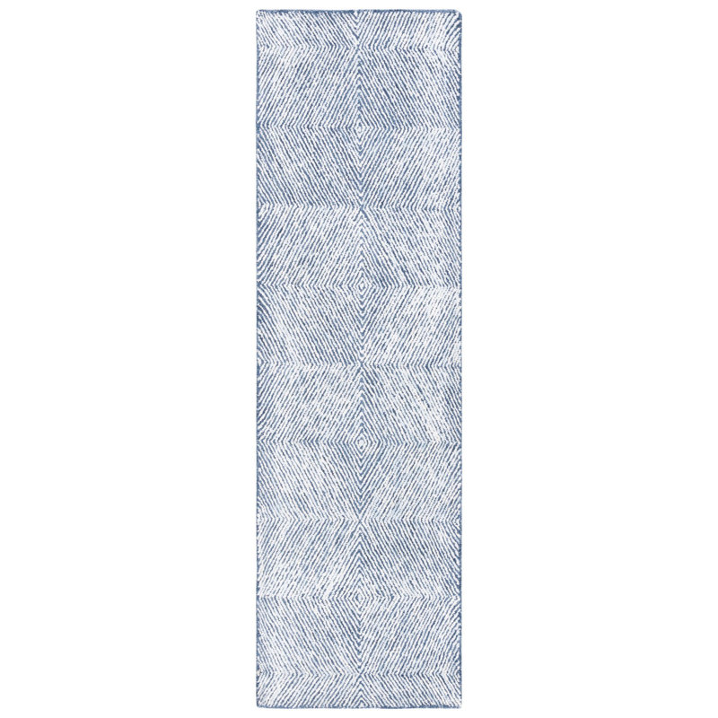 Tapis bleu en laine / coton touffeté à la main Soho, Tapis de couloir 2 pi 3 po x 8 pi