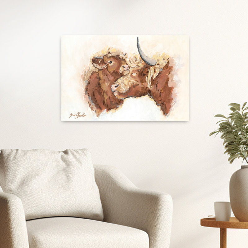 «Chin Up Little One», art abstrait contemporain de vache, H 16 po x l 24 po