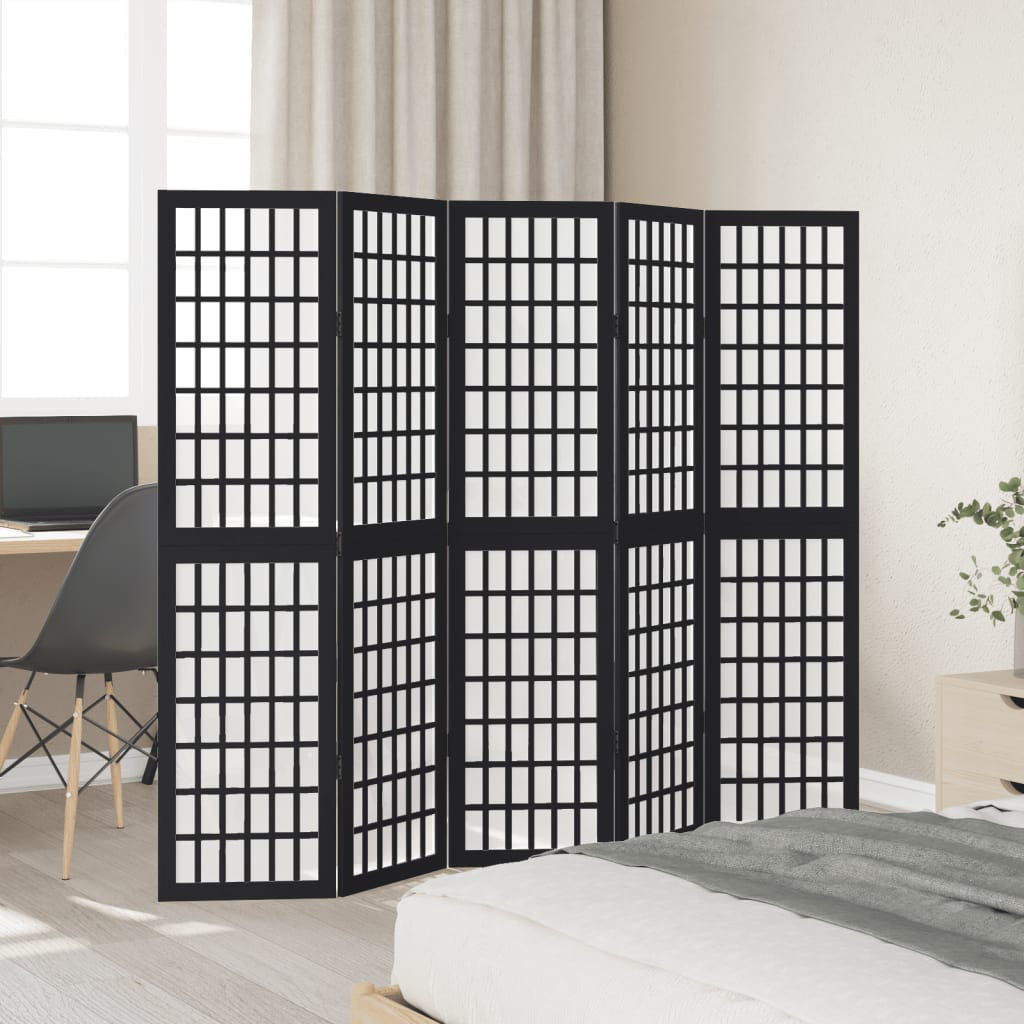 Room Divider 5 Panels White Solid Wood Paulownia