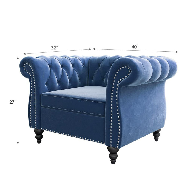 Engelgard Velvet Chesterfield Chair, Blue Velvet