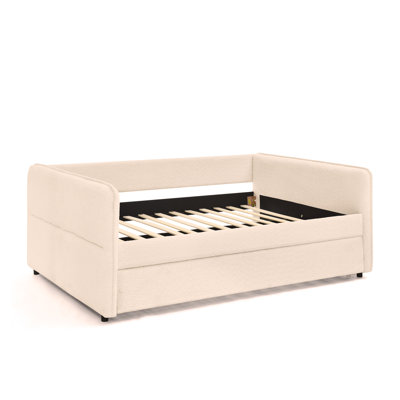 Daybed with Trundle Upholstered Tufted Sofa Bed, Full Size, Boucle Fabric,(83"x58.5"x29.5") by Latitude Run