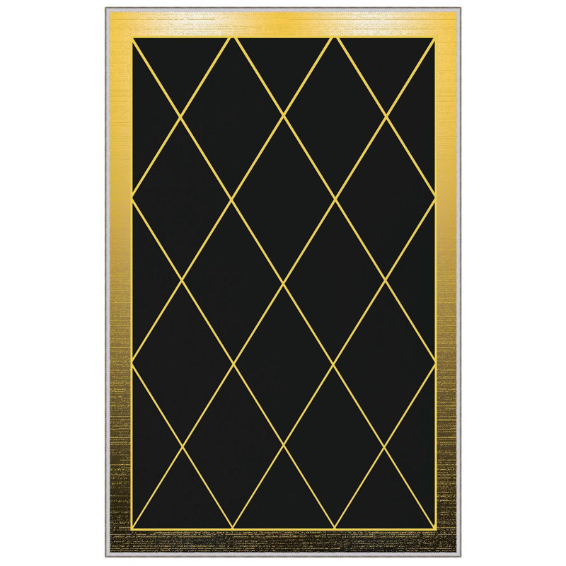 Tapis de couloir noir / doré tissé à la machine 3 pi 3 po x 9 pi 10 po Ditmar
