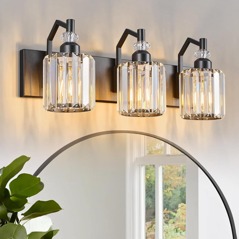 Luminaire de meuble-lavabo moderne avec abat-jour en cristal, luminaire à 3 lumières pour dessus de miroir, conception résistante à l'humidité, compatible avec les ampoules E26