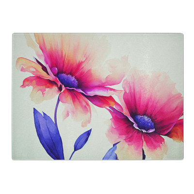 Futuristic Watercolour Flowers  Glass Chopping Board