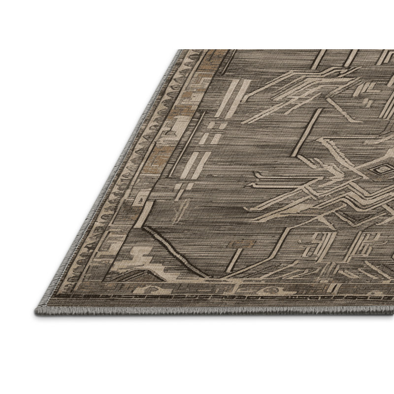 Tapis gris art déco lavable à la machine, Rectangle 5 pi x 7 pi