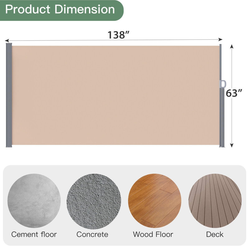 Auvent latéral rétractable en tissu, Beige, H 63 po x l 138 po