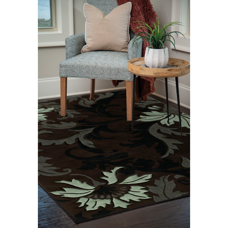 Tapis en polypropylène à motif floral tissé à la main 5 pi 3 po x 7 pi 6 po Domita, Rectangle 5 pi 3 po x 7 pi 6 po