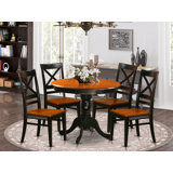 5 Piece Dinette Set a Round Kitchen Table with Pedestal and 4 Dining Room Chairs, Black & Cherry