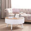 Table basse ronde avec rangement - table d'appoint relevable de 31,5 po, mobilier de salon style campagne moderne Boho, base sculptée blanche avec plateau en bois naturel