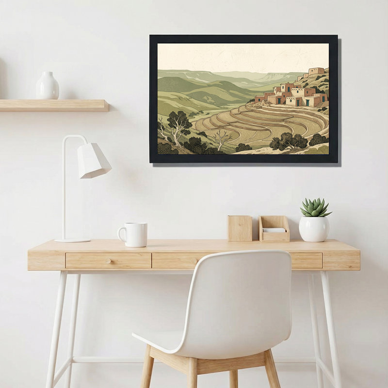«Adobe Village», art mural sur toile, terrasses en pente, 24"H x 36"W