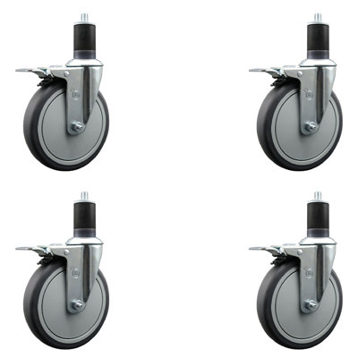 6 Inch Thermoplastic Rubber Swivel 1-5/8 Inch Expanding Stem Caster Set Total Lock Brake