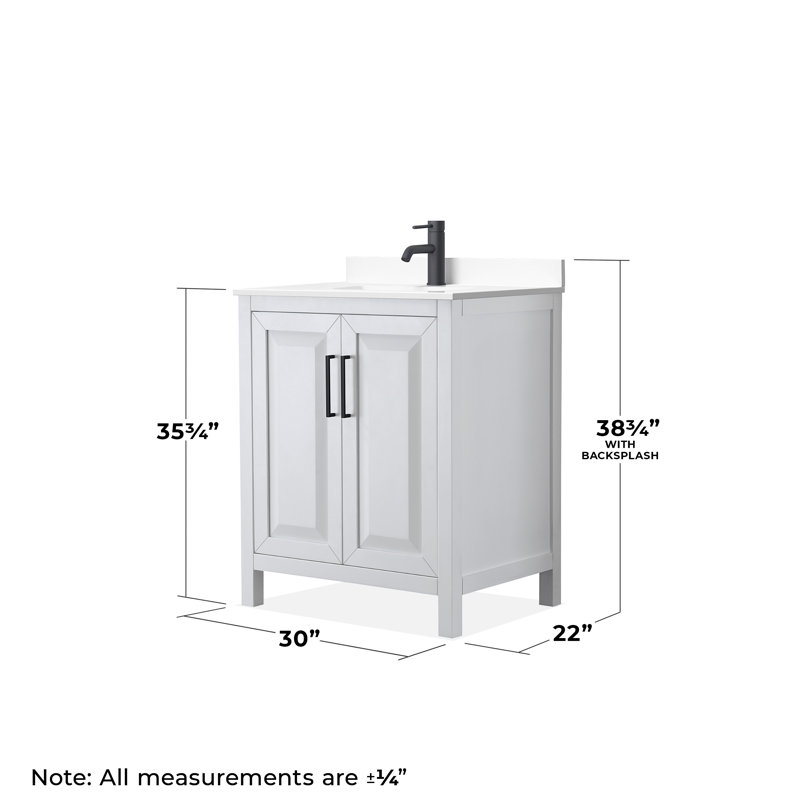 Daria 30'' W Single Vanity, White, White Cultured Marble, Matte Black