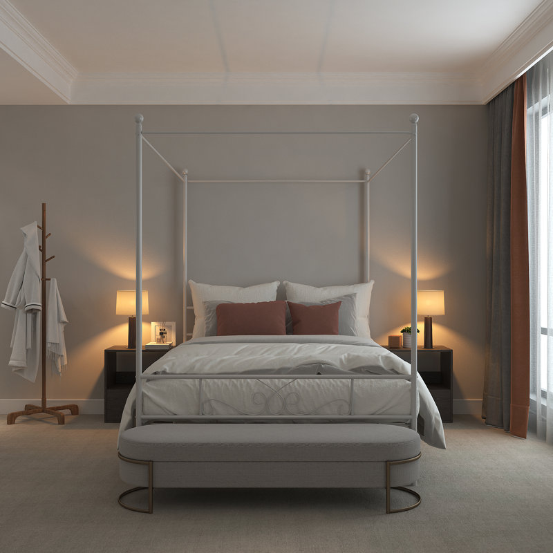 Alaina Metal Canopy Bed, Queen, White
