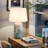 Modern Blue Glaze Table Lamp With Linen Shade For Living Room, Bedroom & Office Décor