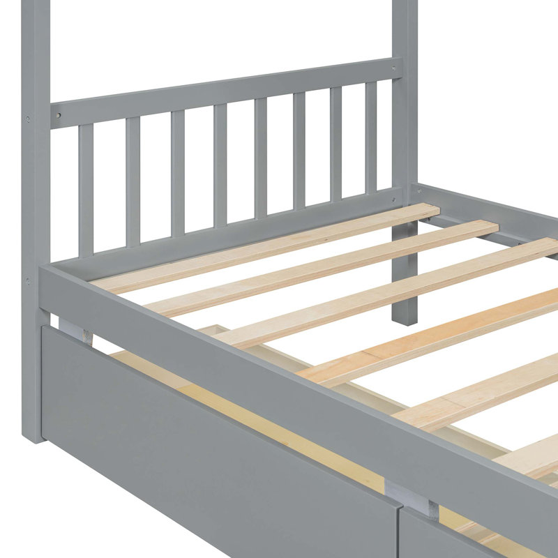 Lit en bois avec tiroirs, Gris
