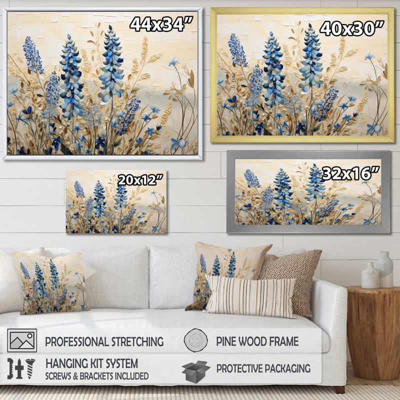 Élégant bonnet bleu et beige prairie IV - bonnet bleu, impressions sur toile PT107229, H 16 po x l 32 po x P 1 po