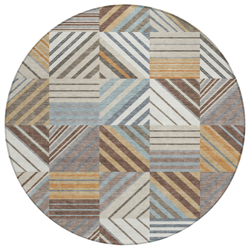 Machine Washable Indoor/Outdoor Lanphear ACN2399 Patchwork Rug, Round 8'