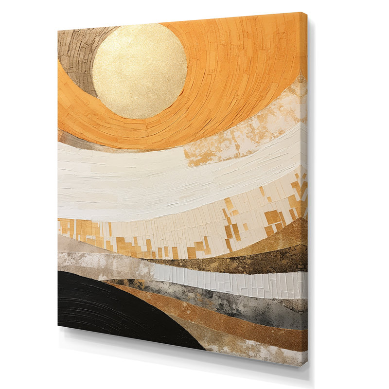 «Geometric Golden Beige Sunset Harmony II», reproduction sur toile, Toile tendue, H 32 po x l 16 po x P 1 po