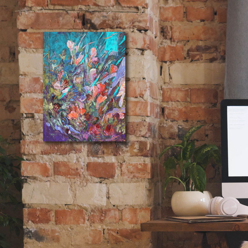 Toile épique «Blue Floral Efflorescence» par Dorothy Fagan, 12 po x 16 po