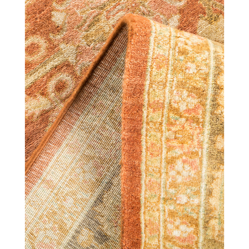 Tapis unique rose / beige / vert noué à la main de conception unique Oakhur 6 pi 2 po x 8 pi 9 po