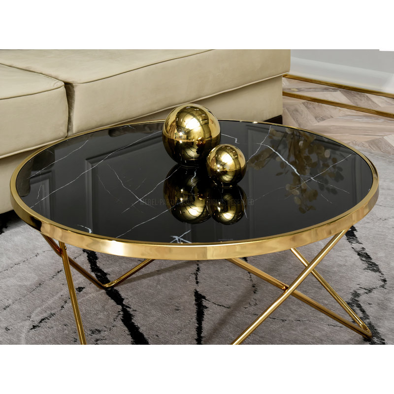 Ailynn Abstract Coffee Table, Black Marble, Golden