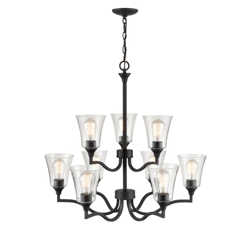Lustre traditionnel à 9 lumières Fortenberry, Noir mat