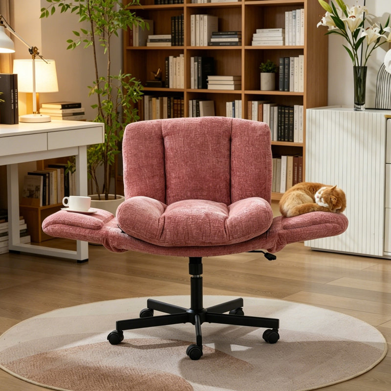 Chaise de bureau pivotante réglable avec accoudoirs réglables à 5 vitesses, chaise de bureau d'ordinateur ergonomique en tissu chenille moderne pour bureau à domicile, maquillage, chambre à coucher
