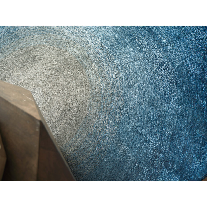 Mitomo Handmade Wool/Bamboo Silk Area Rug, Blue/Gray, Rectangle 9' x 12'