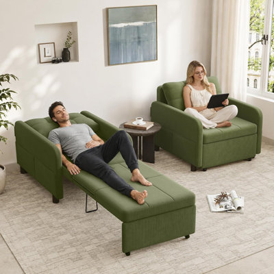 Zero Wall Clearance Sleeper Sofa, 75.6" Extra Long Convertible Armchair Bed with Deep Seat, 2-Step Easy Transformation Single Sofa for Small Spaces, Green