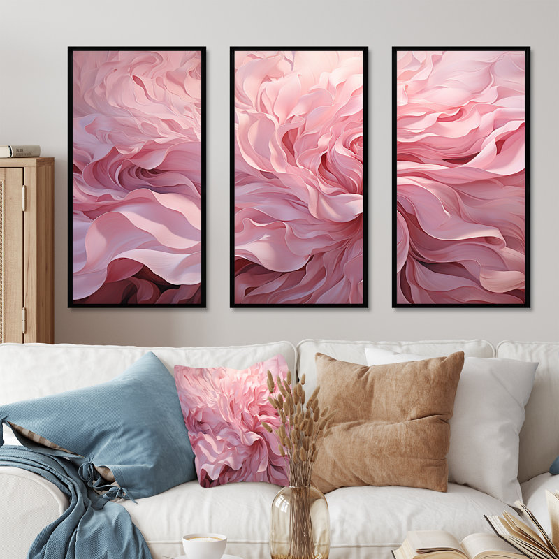 «Pink Tender Twirl Spiral», ensemble d'art mural sur toile, H 40 po x l 60 po x P 1 po, Cadre flottant noir