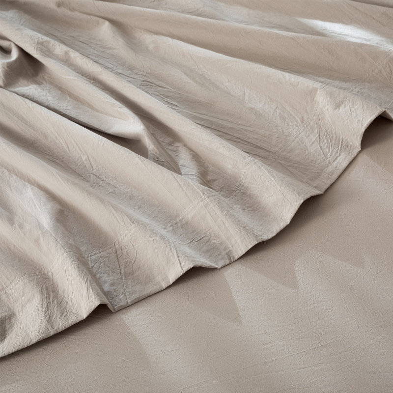MooMee Flat Sheet 100% Washed Cotton Linen Like Textured Breathable Lightweight, Cream Gray, King Flat Sheet