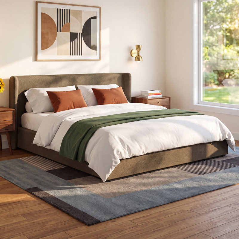Wolcott Upholstered Platform Bed, King, Olive Green