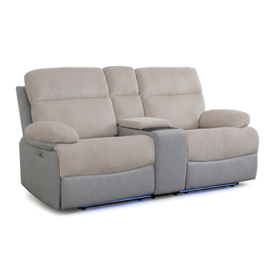 2-Seater Reclining Loveseat With Center Console, Faux Leather Manual Recliner Sofa With Cup Holders, Beige