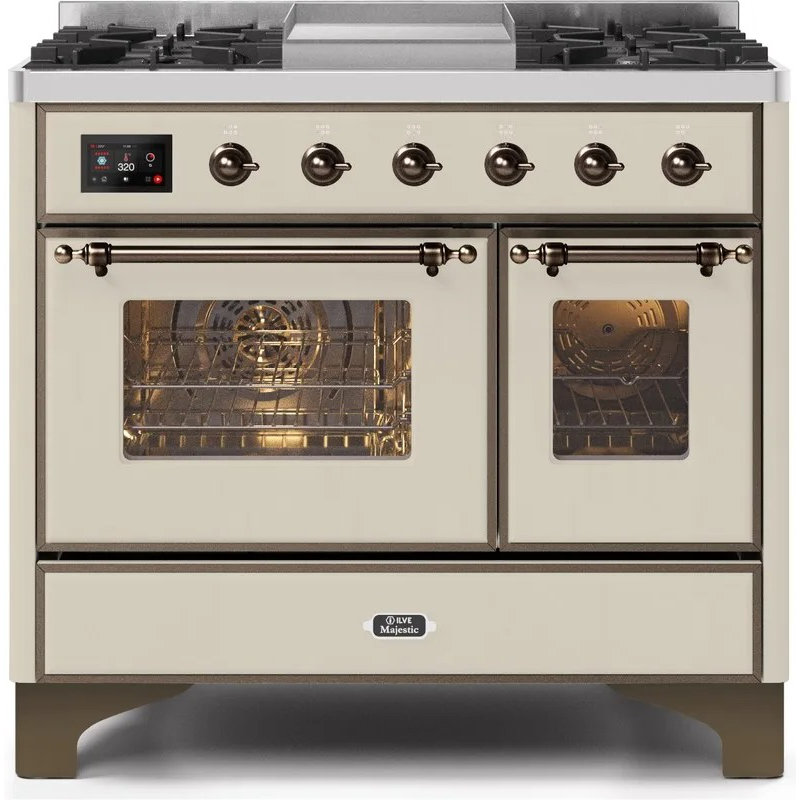 Majestic II 40" 3.82 cu. ft. Freestanding Dual Fuel Range with Griddle, Natural Gas, Glossy Black/Brass