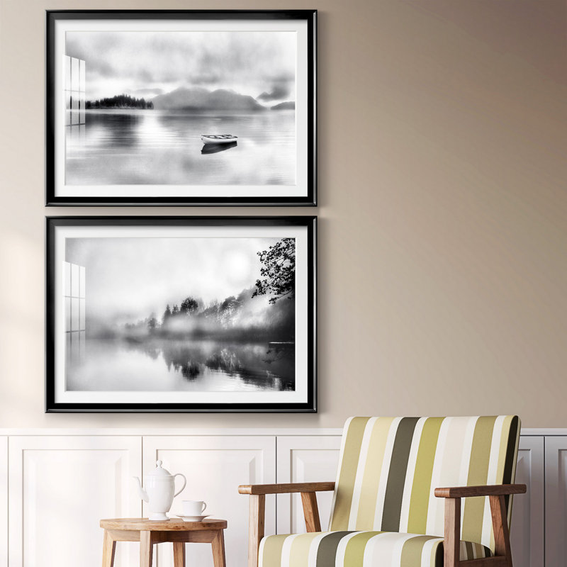 «Mystic Moment» - ensemble d'art mural mat et encadré sous verre, ensemble de 2, H 18,5 po x l 49 po x P 1,5 po, Noir, Blanc