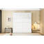 Lit double blanc avec tiroirs de rangement supérieurs, idéal pour les espaces invités, système de mur facile à gérer, peu encombrant dans les petites suites, abaissement et levage
