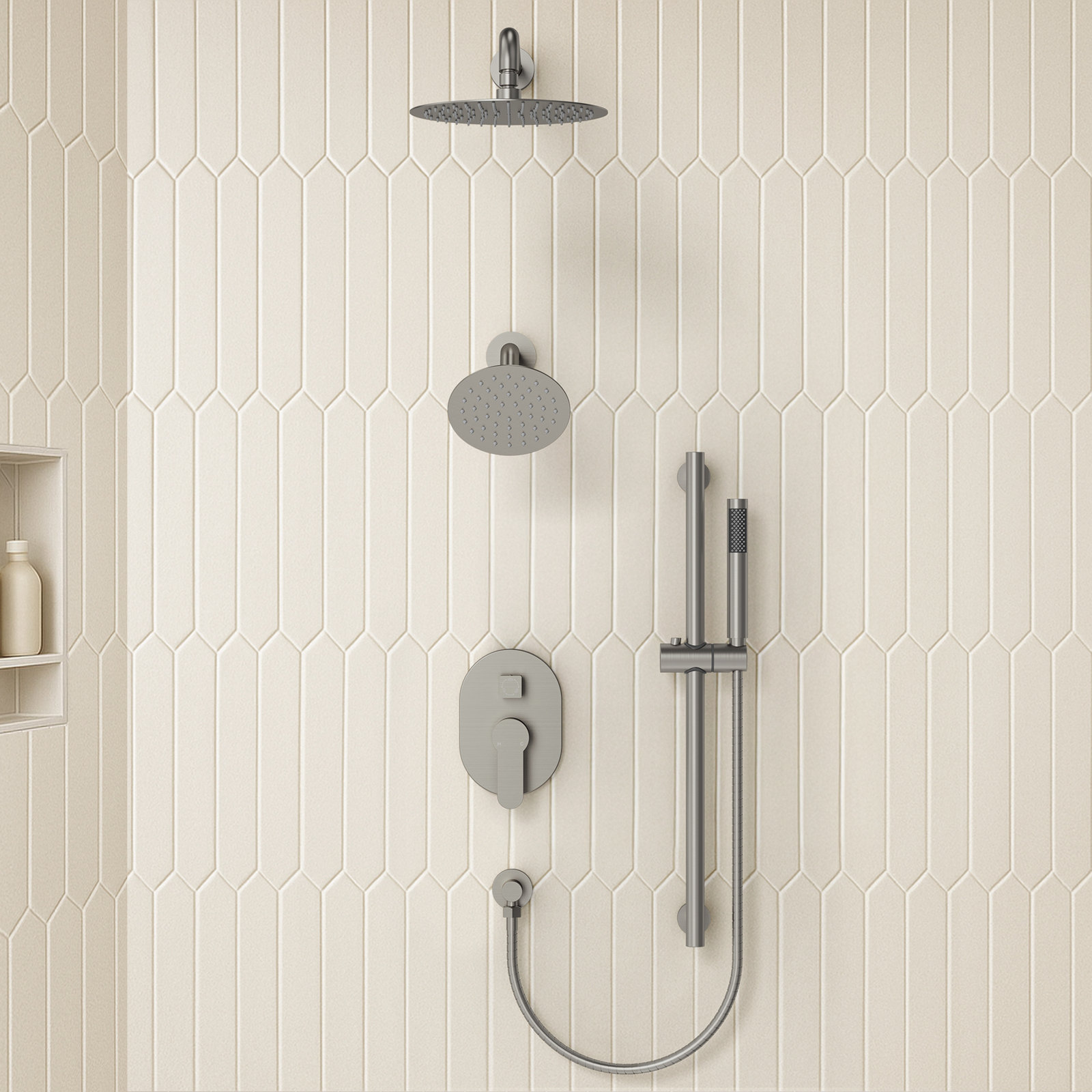 10" Dual Showerhead System with Handheld, Brushed Nickel