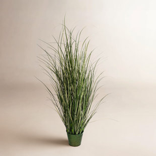 Artificial Green Grass in Metal Pot  (Set of 2)