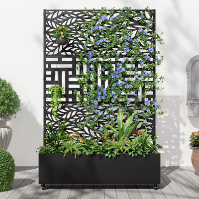 Boîte à fleurs en métal avec treillis et roues Rowan