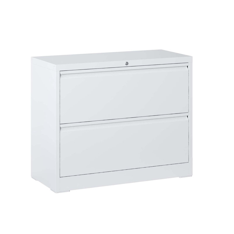 2-Drawer Lateral File Cabinet, White Metal Filing Cabinet with Lock for Office Storage, White