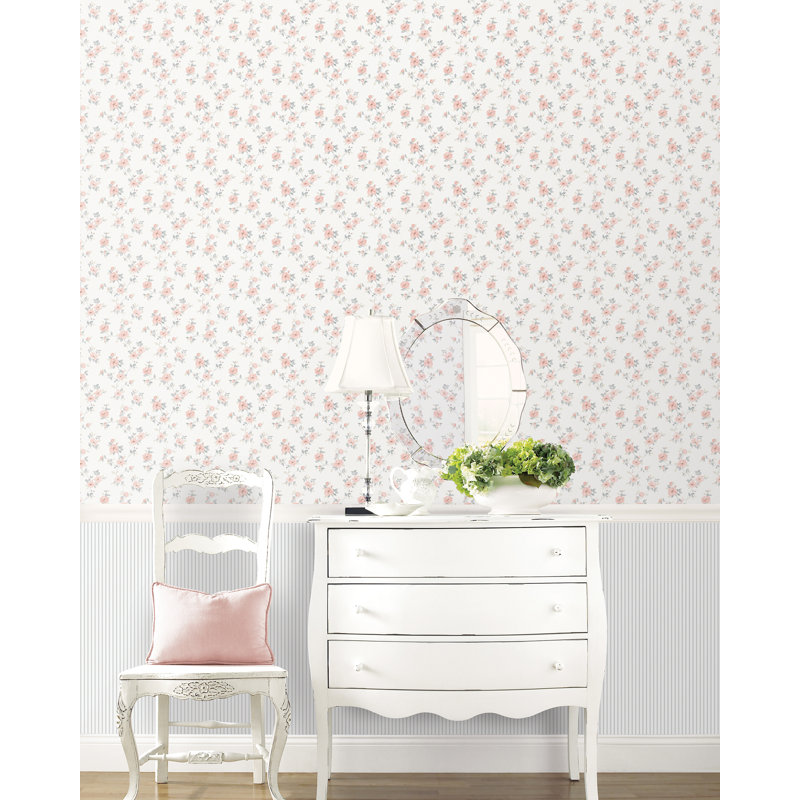 Pretty Prints Mini Rose Trail Wallpaper Roll, Pink/Grey