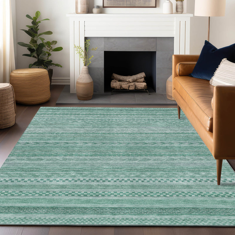 Luthyra Turquoise Washable Indoor-Outdoor Rug - LOOMLAN, 3' x 5'