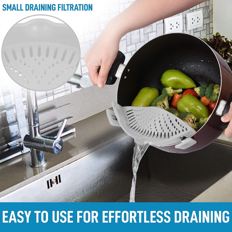 Zulay Kitchen Adjustable Silicone Pot Strainer for Most Pots & Pans, Gray