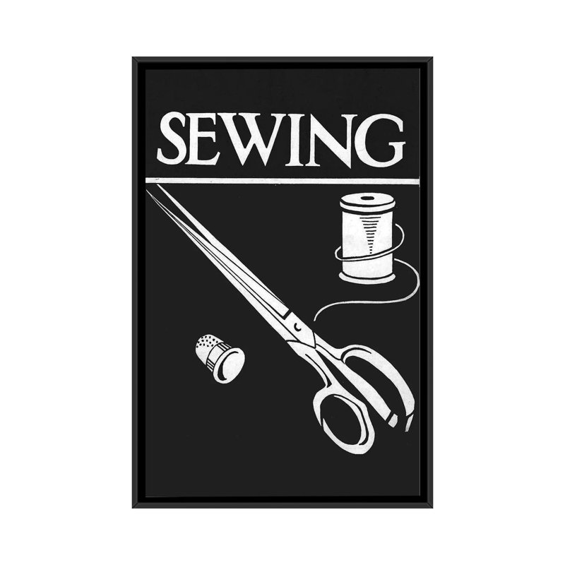 «Sewing», reproduction d'impression sur toile, H 26 po x l 18 po x P 1,5 po, Toile avec cadre noir, Pas de tapis