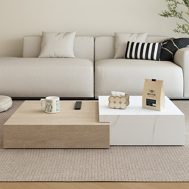 Ensemble de tables basses Minimalisme, Blanc / Brun, Blanc / Brun