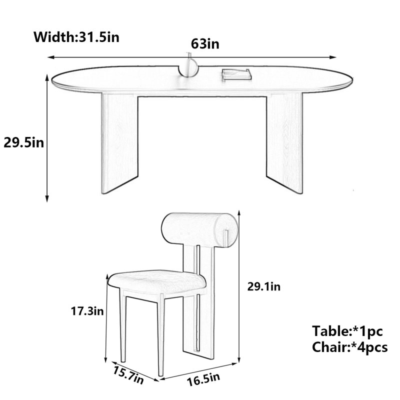 Table de salle à manger Retro, H 29,5 po x L 63 po x l 31,5 po